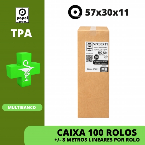 Caixa 100 Rolos Térmicos  57X30X11- TPA (MULTIBANCO) FARMACIA