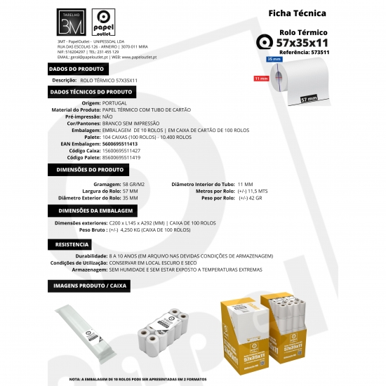 Caixa 100 Rolos Térmicos 57X35X11 - TPA (MULTIBANCO)