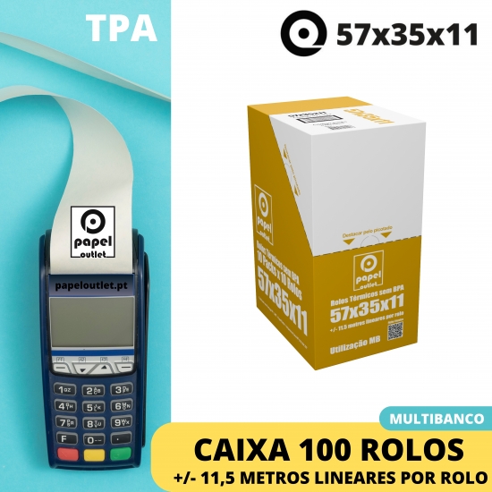 Caixa 100 Rolos Térmicos 57X35X11 - TPA (MULTIBANCO)