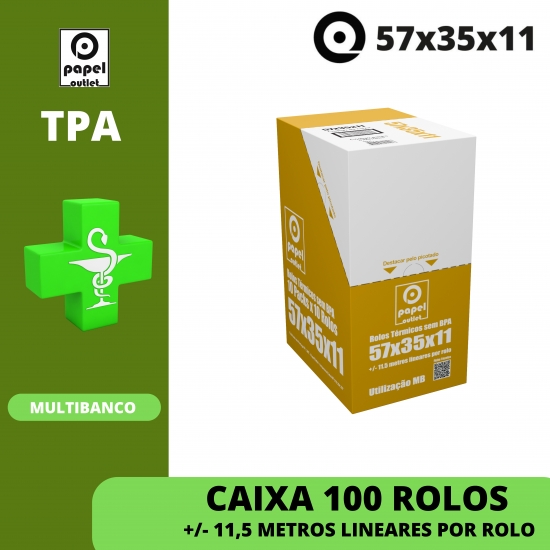 Caixa 100 Rolos Térmicos 57X35X11 - TPA (MULTIBANCO) - FARMÁCIAS