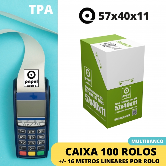 CAIXA 100 ROLOS TÉRMICOS 57X40X11 - TPA (MULTIBANCO)
