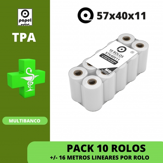 PACK 10 ROLOS TERMICOS 57X40X11 - TPA (MULTIBANCO) - FARMÁCIAS