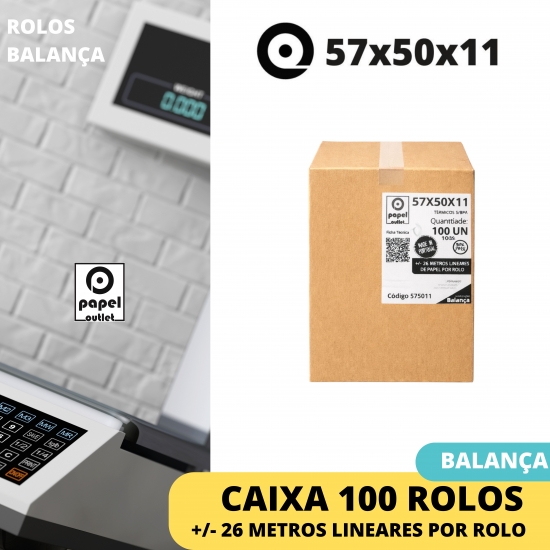 CAIXA 100 ROLOS TÉRMICOS 57X50X11 - (BALANÇAS + MAQUINAS VOLTA)