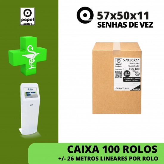 CAIXA 100 ROLOS TÉRMICOS 57X50X11 - (SENHA DE VEZ ELETRONICA) - FARMÁCIA