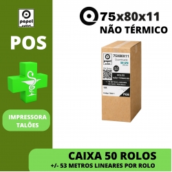 CAIXA 50 ROLOS NÃO TÉRMICOS 75X80X11 - (IMPRESSORA POS FITA ) FARMÁCIAS