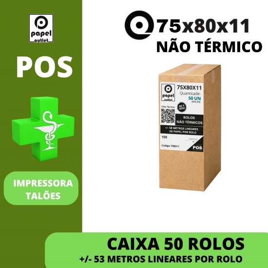 CAIXA 50 ROLOS NÃO TÉRMICOS 75X80X11 - (IMPRESSORA POS FITA ) FARMÁCIAS