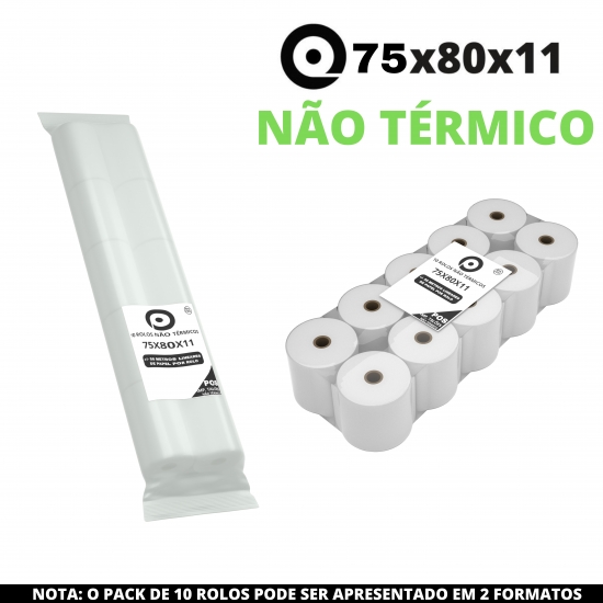 PACK 10 ROLOS NÃO TÉRMICOS 75X80x11  - (IMPRESSORA POS FITA )