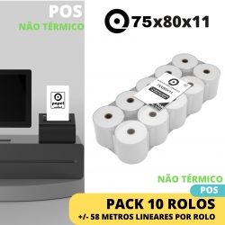 PACK 10 ROLOS NÃO TÉRMICOS 75X80x11  - (IMPRESSORA POS FITA )