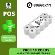 PACK 10 ROLOS TÉRMICOS 80x60x11 - FARMÁCIAS - (POS - TALÕES / RECIBOS VENDA)