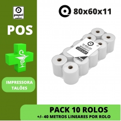 PACK 10 ROLOS TÉRMICOS 80x60x11 - FARMÁCIAS - (POS - TALÕES / RECIBOS VENDA)