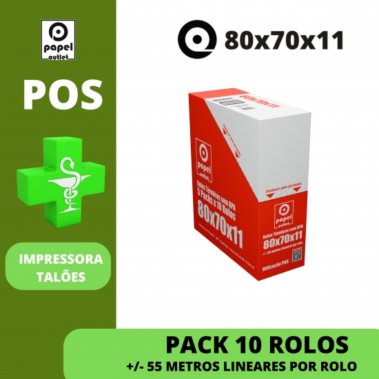CAIXA 50 ROLOS TÉRMICOS 80X70X11 - (POS - TALÕES / RECIBOS VENDA) FARMÁCIAS