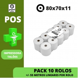 PACK 10 ROLOS TÉRMICOS 80x70x11  - (POS - TALÕES / RECIBOS VENDA) FARMÁCIAS