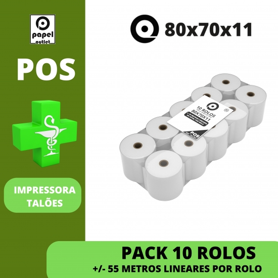 PACK 10 ROLOS TÉRMICOS 80x70x11  - (POS - TALÕES / RECIBOS VENDA) FARMÁCIAS