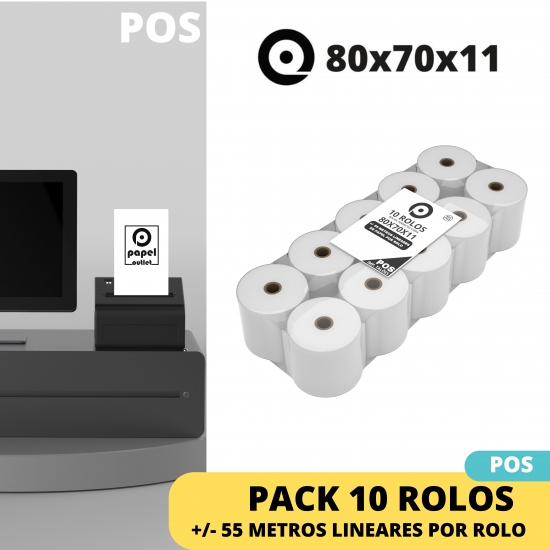 PACK 10 ROLOS TÉRMICOS 80x70x11  - (POS - TALÕES / RECIBOS VENDA)