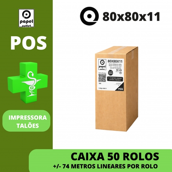 CAIXA 50 ROLOS TÉRMICOS 80X80X11 - (POS - TALÕES / RECIBOS VENDA) FARMÁCIAS