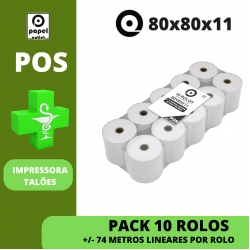 PACK 10 ROLOS TÉRMICOS 80x80x11 - (POS - TALÕES / RECIBOS VENDA) FARMÁCIAS