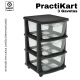 GAVETEIRO PRETO COM RODAS PRACTIKART C/3GAV. TRANSPARENTES