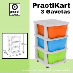 GAVETEIRO CINZA COM RODAS PRACTIKART C/3GAV. CORES  (LAR/AZUL/VERDE)