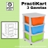 GAVETEIRO CINZA COM RODAS PRACTIKART C/3GAV. CORES  (LAR/AZUL/VERDE)