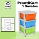 GAVETEIRO CINZA COM RODAS PRACTIKART C/3GAV. CORES  (LAR/AZUL/VERDE)