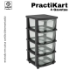 GAVETEIRO PRETO COM RODAS PRACTIKART C/4GAV. TRANSPARENTES