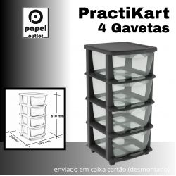 GAVETEIRO PRETO COM RODAS PRACTIKART C/4GAV. TRANSPARENTES