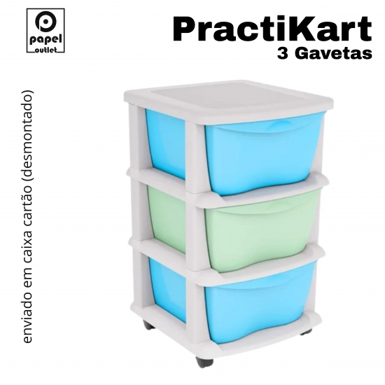 GAVETEIRO CINZA COM RODAS PRACTIKART C/3GAV. CORES  (AZUL BEBE / COOL MINT)