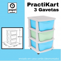 GAVETEIRO CINZA COM RODAS PRACTIKART C/3GAV. CORES  (AZUL BEBE / COOL MINT)