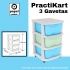 GAVETEIRO CINZA COM RODAS PRACTIKART C/3GAV. CORES  (AZUL BEBE / COOL MINT)