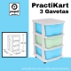 GAVETEIRO CINZA COM RODAS PRACTIKART C/3GAV. CORES  (AZUL BEBE / COOL MINT)