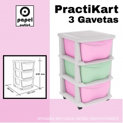 GAVETEIRO CINZA COM RODAS PRACTIKART C/3GAV. CORES  (ROSA BEBE / COOL MINT)