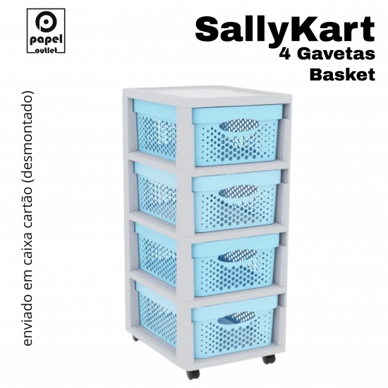 GAVETEIRO CINZA COM RODAS SALLYKART BASKET C/4GAV AZUL BEBE