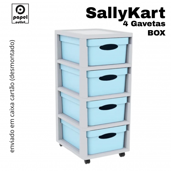 GAVETEIRO CINZA COM RODAS SALLYKART BOX C/4GAV AZUL BEBE
