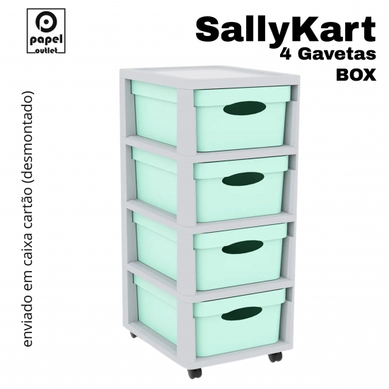 GAVETEIRO CINZA COM RODAS SALLYKART BOX C/4GAV COOL MINT