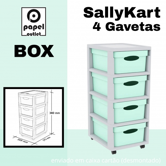 GAVETEIRO CINZA COM RODAS SALLYKART BOX C/4GAV COOL MINT