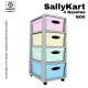 GAVETEIRO CINZA COM RODAS SALLYKART BOX C/4GAV AZUL/MINT/ROSA/YELLOW