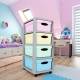 GAVETEIRO CINZA COM RODAS SALLYKART BOX C/4GAV AZUL/MINT/ROSA/YELLOW