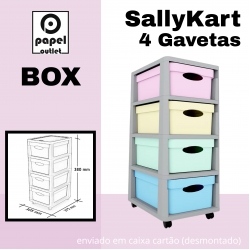 GAVETEIRO CINZA COM RODAS SALLYKART BOX C/4GAV AZUL/MINT/ROSA/YELLOW
