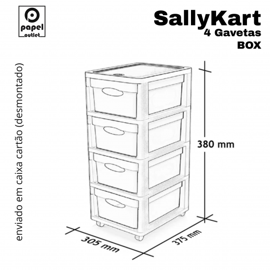 GAVETEIRO CINZA COM RODAS SALLYKART BOX C/4GAV COOL MINT