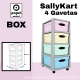 GAVETEIRO CINZA COM RODAS SALLYKART BOX C/4GAV AZUL/MINT/ROSA/YELLOW