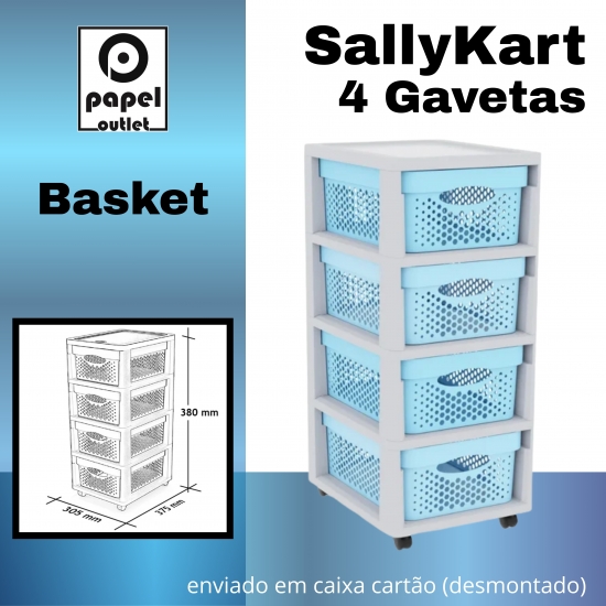 GAVETEIRO CINZA COM RODAS SALLYKART BASKET C/4GAV AZUL BEBE