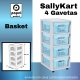 GAVETEIRO CINZA COM RODAS SALLYKART BASKET C/4GAV AZUL BEBE
