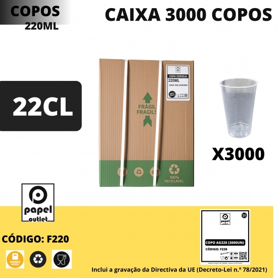 3000 Copos Plástico  220ML
