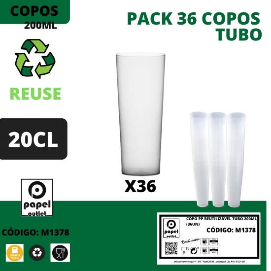 36 COPOS TUBO 200ML