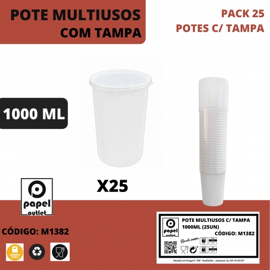 25 POTES MULTIUSOS COM TAMPA 1000ML
