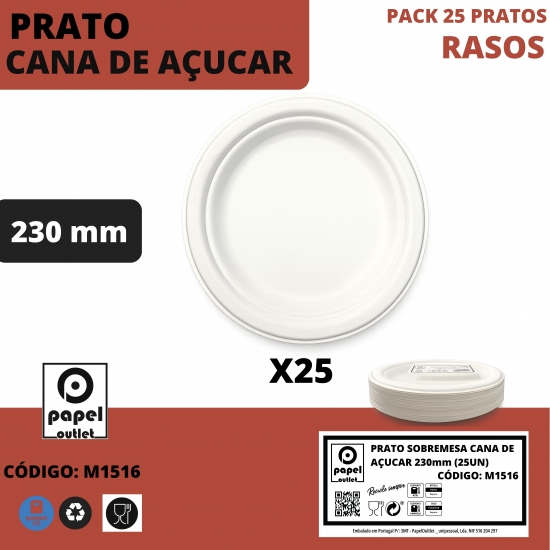 25 PRATOS RASOS 230MM CANA-AÇUCAR