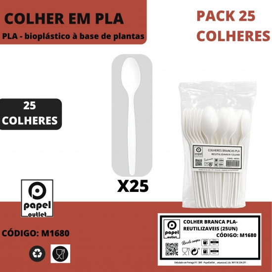 25  COLHERES BRANCAS PLA - REUTILIZÁVEIS 