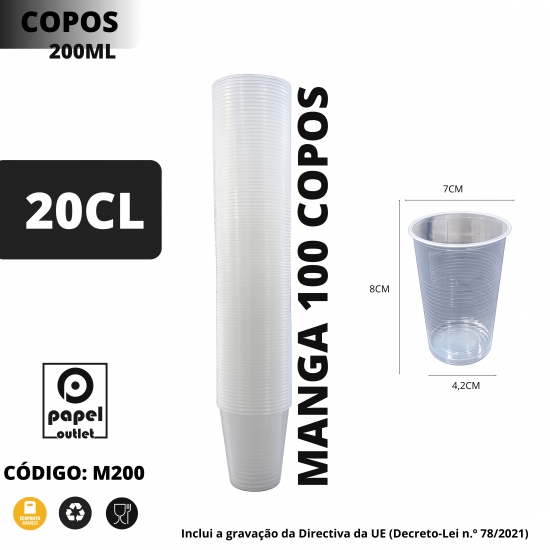 100 Copos  Plástico 200ML 
