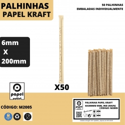 50 PALHINHAS PAPEL KRAFT 6X200MM (EMB. INDIVIDUALMENTE)