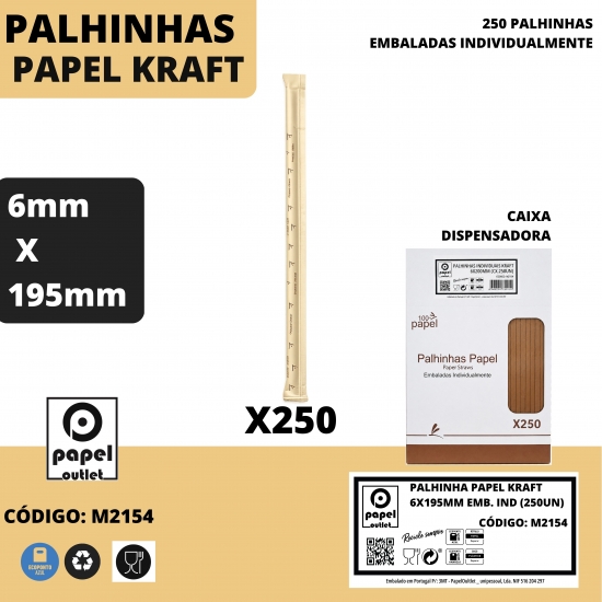 CAIXA 250 PALHINHAS PAPEL KRAFT 6X200MM (EMB. INDIVIDUALMENTE)